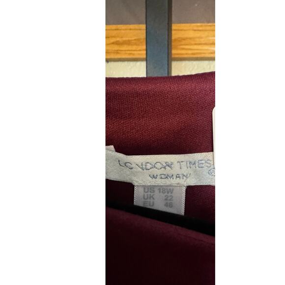 London Times Plus Burgundy Fit & Flare Dress 18W 3/4 Sleeve Knee Length - Picture 5 of 5